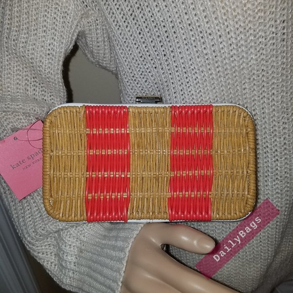 PEACH MELBA CLUTCH KATE SPADE NWT 100% AUTHENTIC CROSSBODY KITT WICKER CLUTCH - Picture 3 of 8